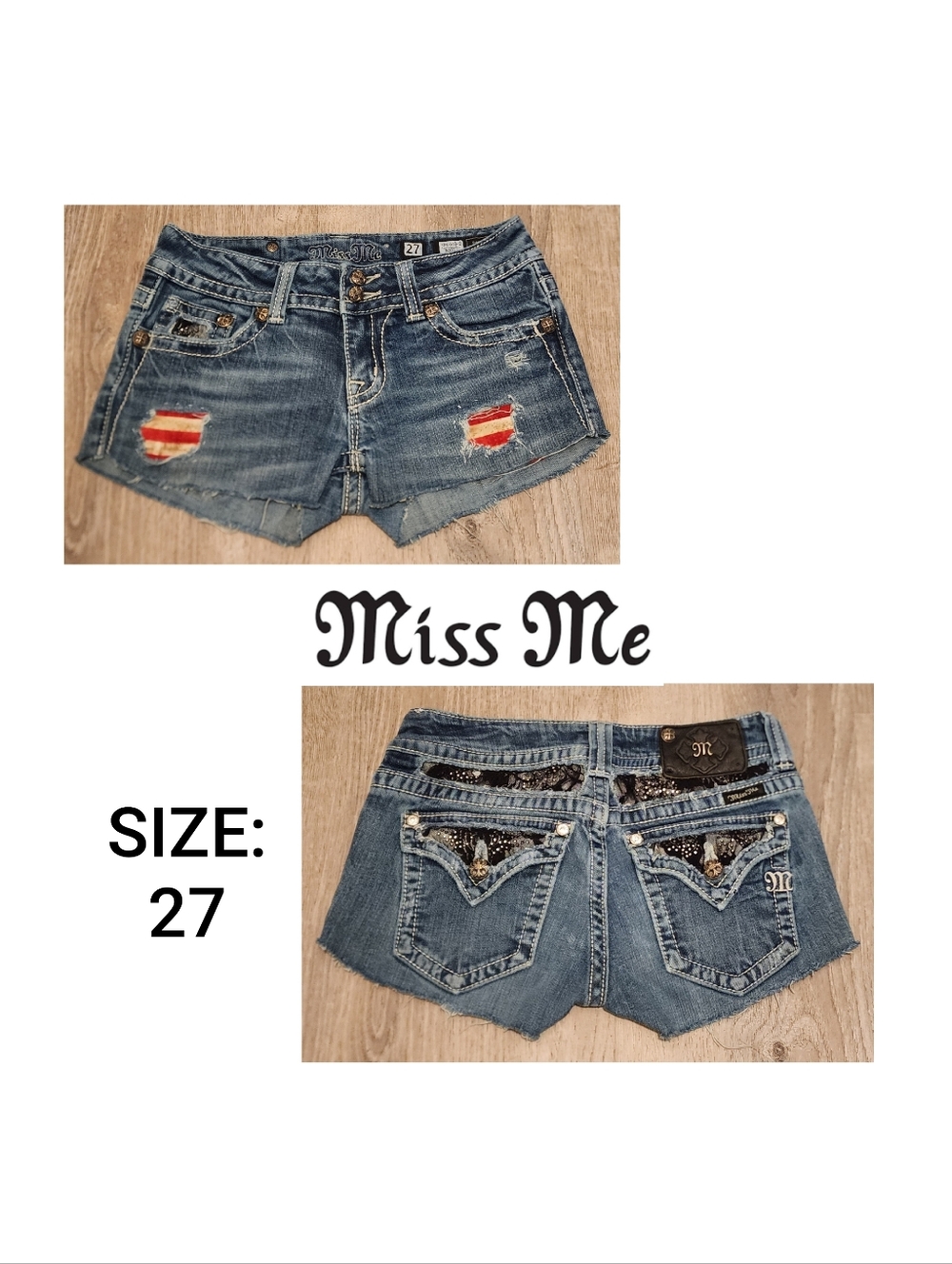 Miss Me Embellished Denim Cutoff Shorts Size: 27